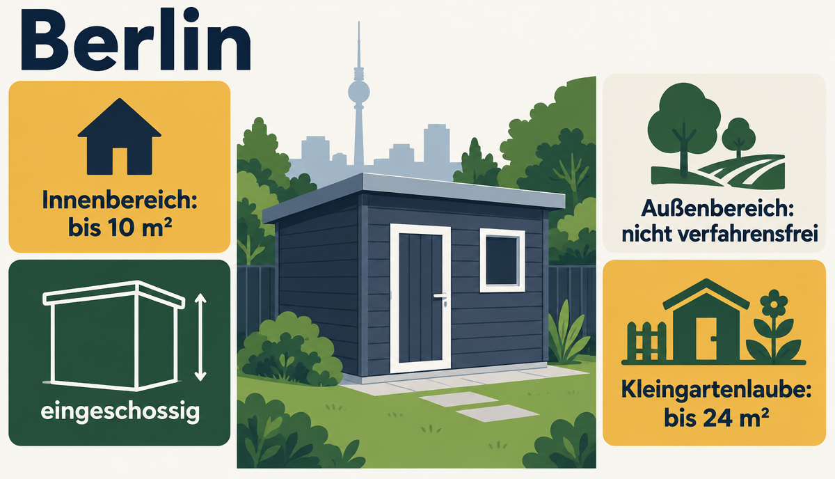 Infografik: Gartenhaus, Gerätehaus & Schuppen Baugenehmigung in Berlin