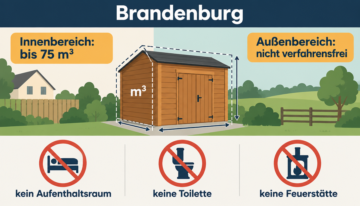 Infografik: Gartenhaus, Gerätehaus & Schuppen Baugenehmigung in Brandenburg