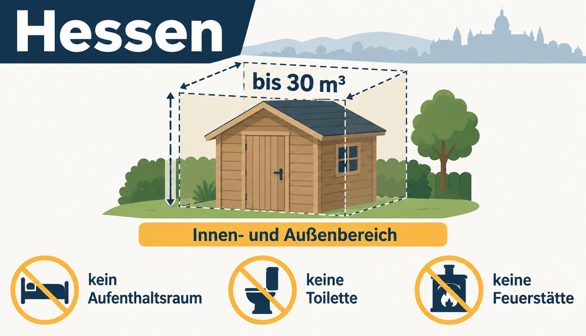 Infografik: Gartenhaus, Gerätehaus & Schuppen Baugenehmigung in Hessen