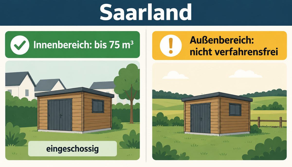 Infografik: Gartenhaus, Gerätehaus & Schuppen Baugenehmigung in Saarland