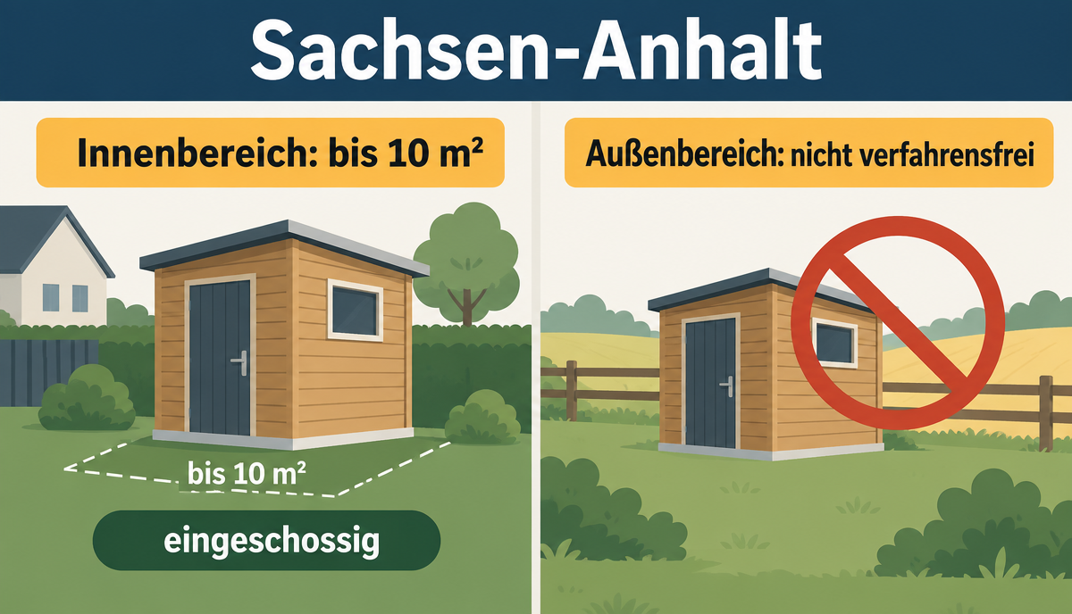 Infografik: Gartenhaus, Gerätehaus & Schuppen Baugenehmigung in Sachsen-Anhalt
