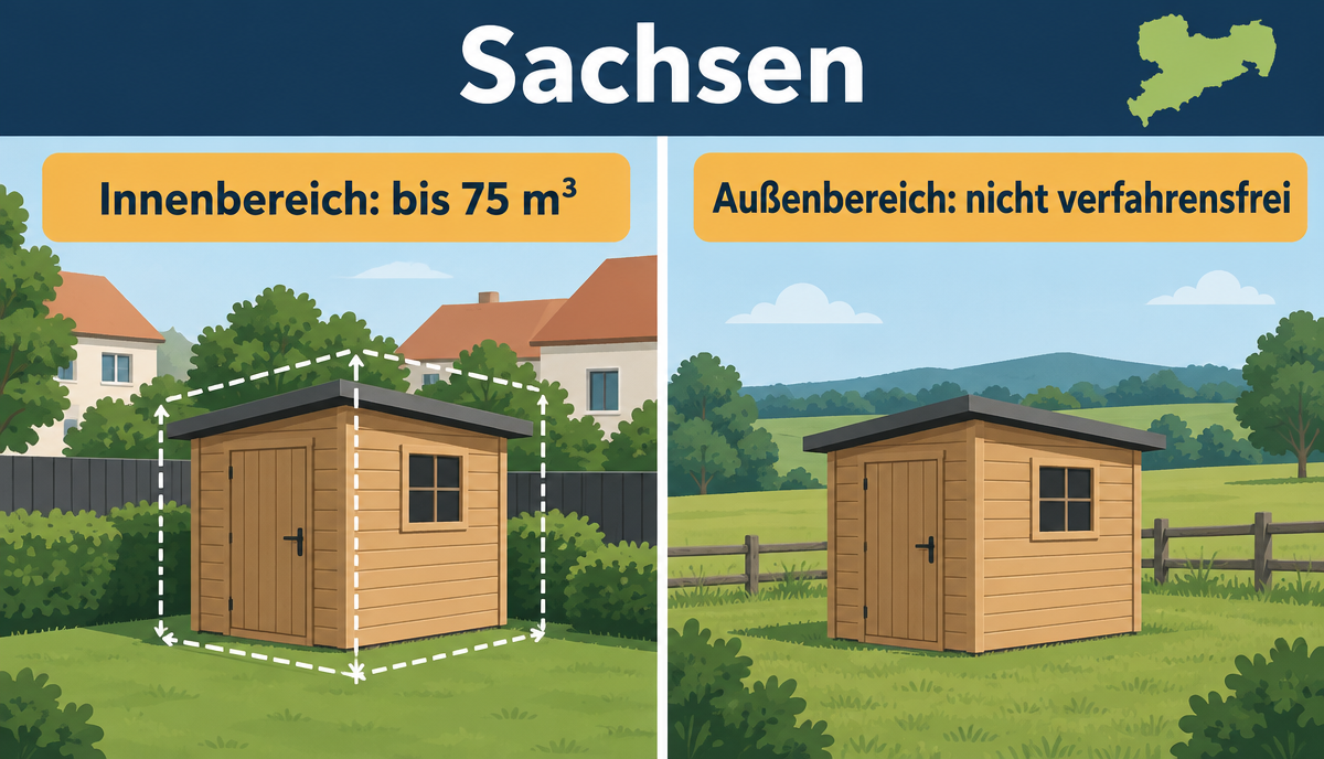 Infografik: Gartenhaus, Gerätehaus & Schuppen Baugenehmigung in Sachsen