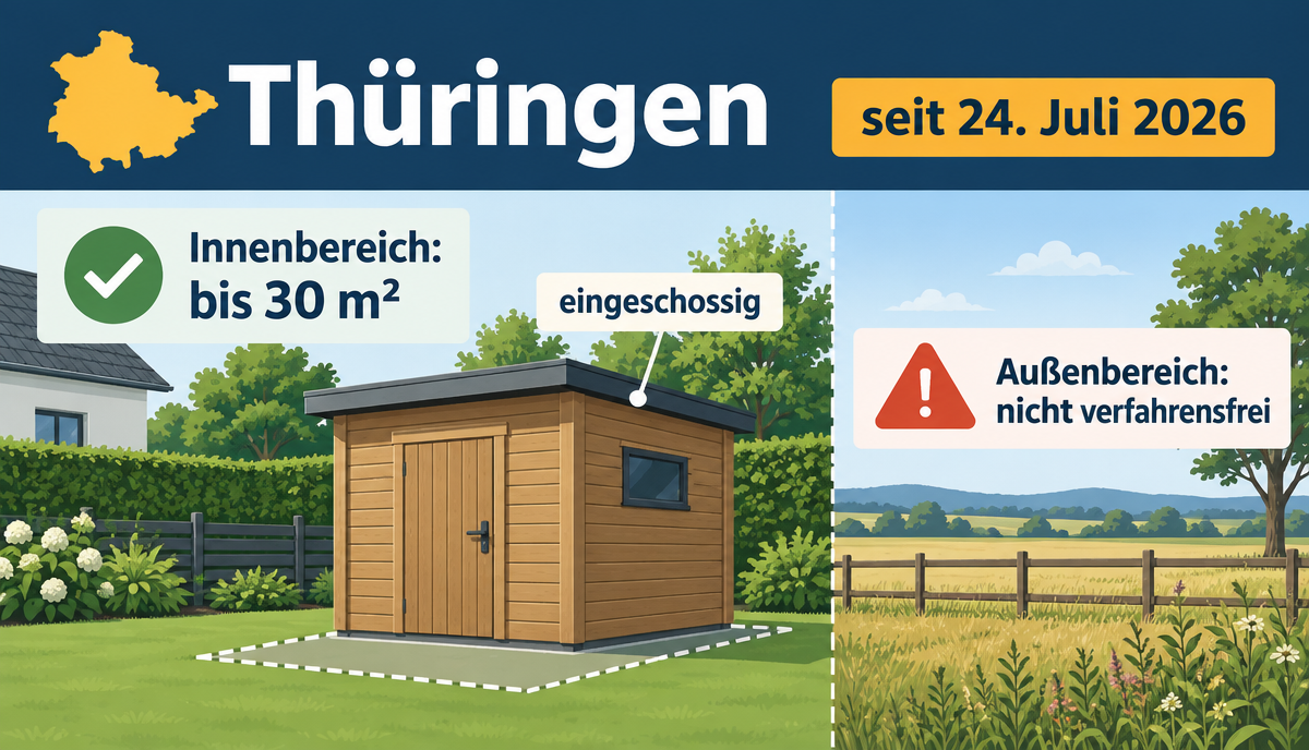 Infografik: Gartenhaus, Gerätehaus & Schuppen Baugenehmigung in Thüringen