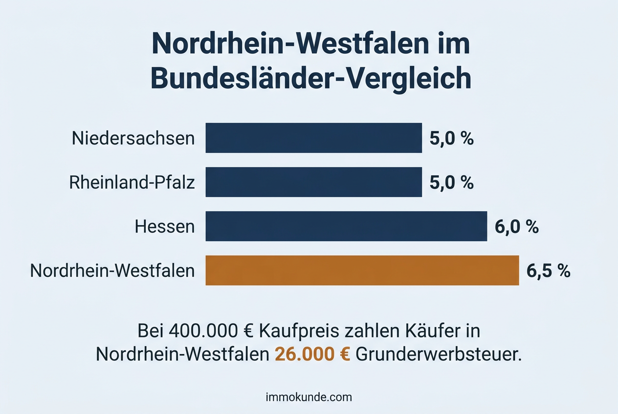 Infografik: Grunderwerbsteuer Nordrhein-Westfalen im Vergleich mit den Nachbarländern