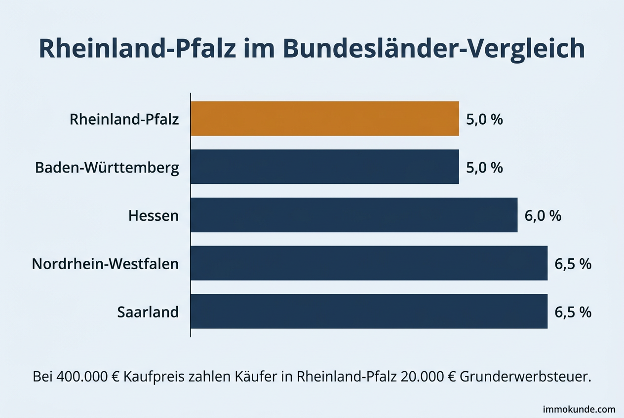 Infografik: Grunderwerbsteuer Rheinland-Pfalz im Vergleich mit den Nachbarländern