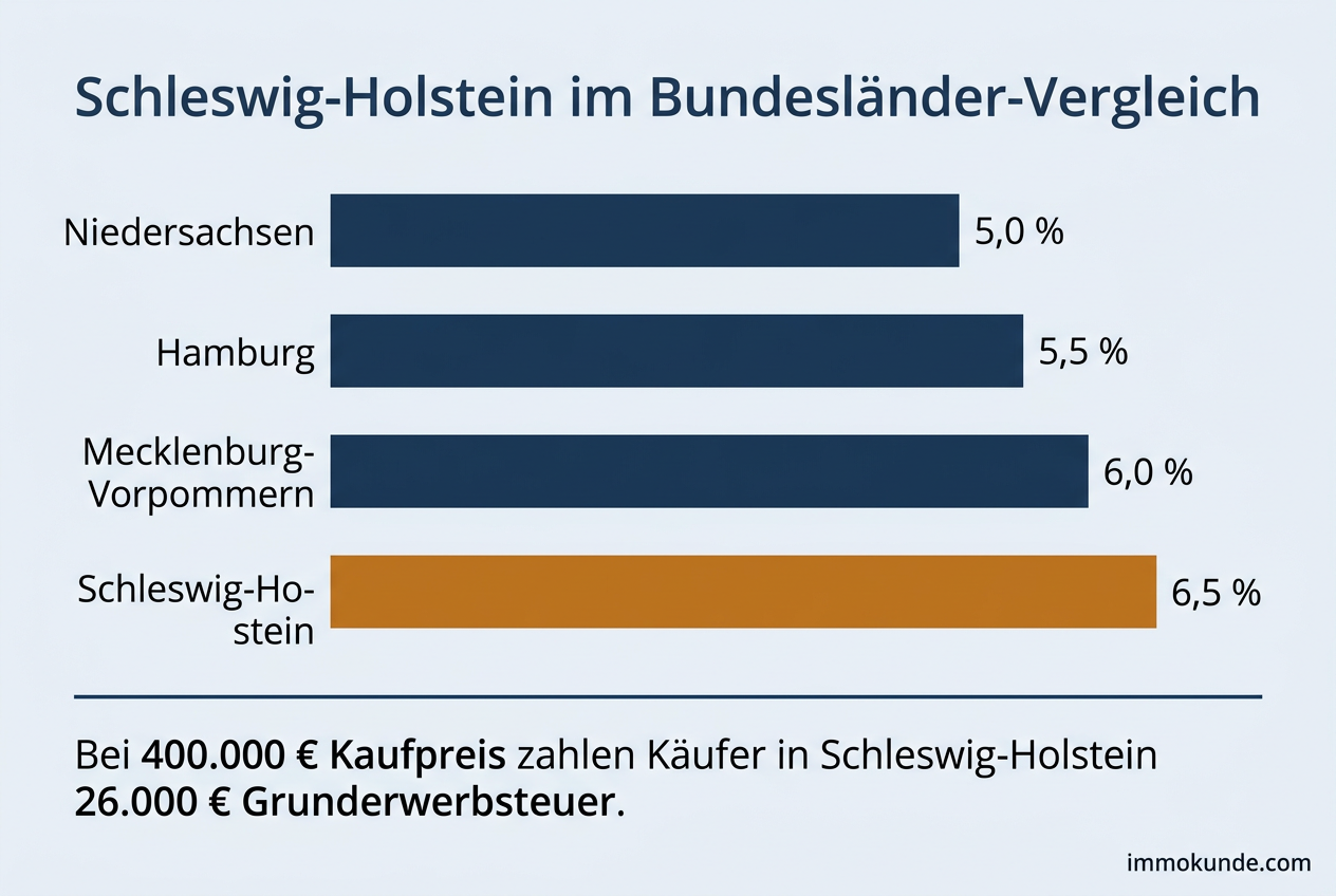 Infografik: Grunderwerbsteuer Schleswig-Holstein im Vergleich mit den Nachbarländern