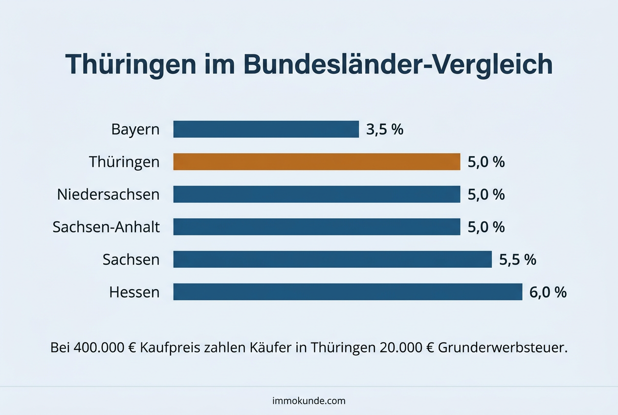 Infografik: Grunderwerbsteuer Thüringen im Vergleich mit den Nachbarländern